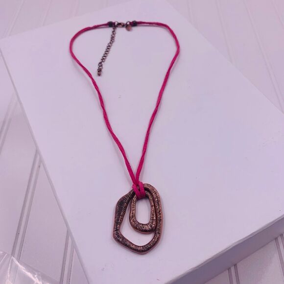 Lia Sophia Firecracker Copper Tone w/Cut Crystals & Pink Suede Cord Necklace - Picture 6 of 6